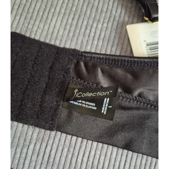 Icollection Risque Black 4-Piece BRA, PANTY, GARTER, NYLONS Lingerie Set Large - Picture 7 of 9